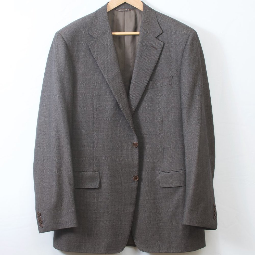 Canali 44L Wool 2-Button Brown Birdseye Suit Flat-Front Pant